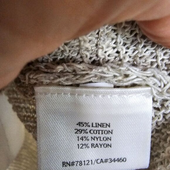 Eileen Fisher Linen Open Knit Tunic Sweater L Beige Coastal Relaxed Lagenlook - Picture 6 of 11